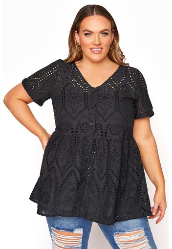 Große größen black embroidered lace peplum top 50-52