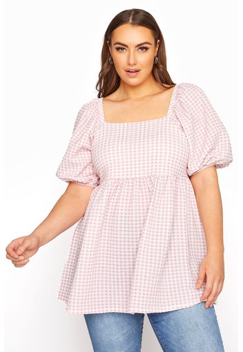 Große größen limited collection rosafarbenes gingham milkmaid oberteil  50