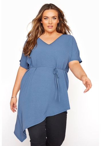 Große größen yours london blaue asymmetrische crepe bluse mit taillengürtel 42