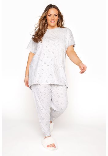 Graues pyjama set mit floralem muster