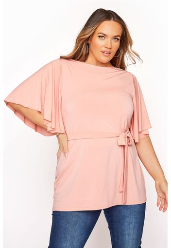 Große größen yours london pinkfarbene geschmeidige bluse mit taillengürtel 42