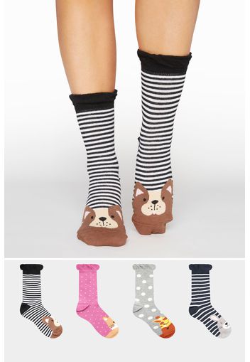 4er pack multi animal print socken