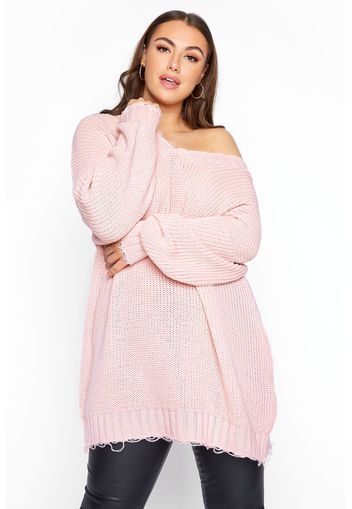 Große größen zerschlissener oversize strickpullover, hell rosa 46-48