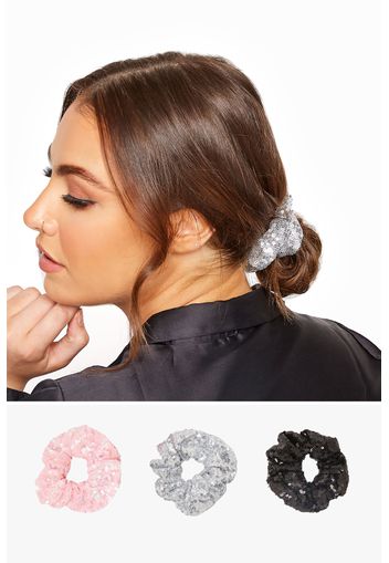 3er pack scrunchies mit paillettenverzierung, pink & schwarz