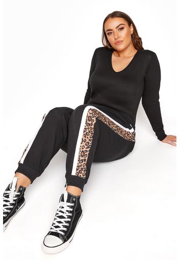 Große größen black colourblock animal print joggers 48