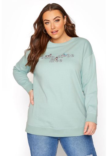 Große größen mint grünes sweatshirt mit  'born to be free' schriftzug 44