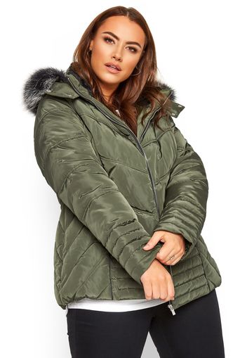 Große größen steppjacke mit pelzbesatz  khaki 48