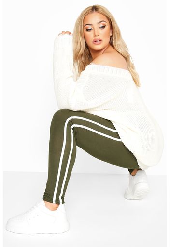 Große größen khaki jersey leggings mit streifenmuster 46