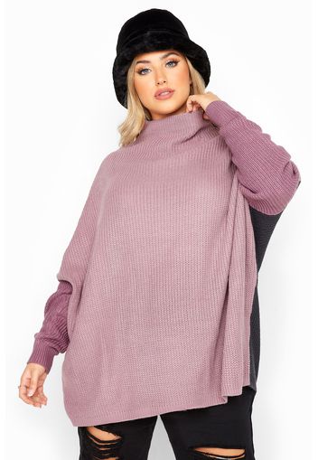 Große größen lilafarbener oversize strickpullover im colour block design 54-56