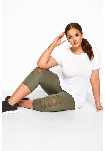 Große größen caprileggings mit mesheinsätzen  khaki 56