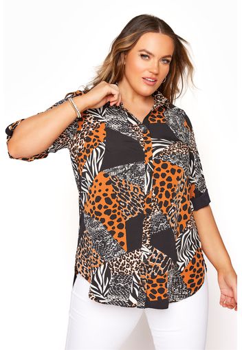 Große größen lang geschnittene bluse mit einem gemischten animal print 58-60