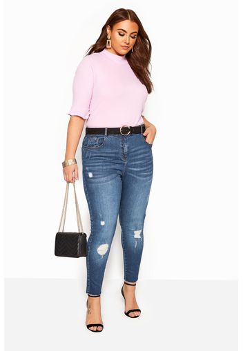 Große größen ava skinny stretchjeans mit rissen  blau gewaschen 58