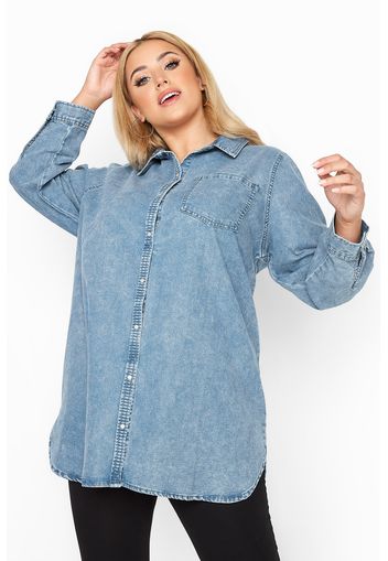 Große größen blaues denim shirt in  acid waschung 50-52