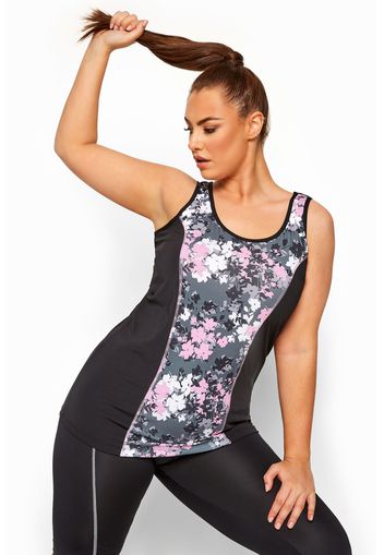 Große größen active sporttop mit blumen  schwarz 58-60