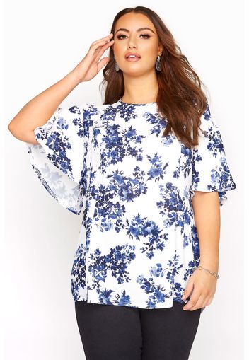 Große größen yours london blaue florale bluse mit prinzessinnennaht 58-60