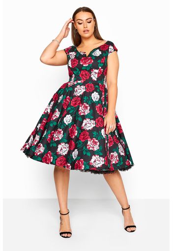 Große größen hell bunny "ruby"kleid mit blumen  schwarz 46