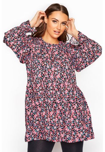 Große größen limited collection florale smock bluse, pink & blau 48