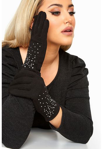 Schwarze handschuhe mit diamantenverzierung