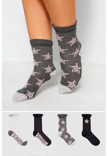 4er pack socken mit stern/leomuster  schwarz/grau/pink