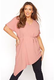 Große größen yours london pinkfarbene asymmetrische crepe bluse mit taillengürtel 50