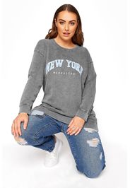 Große größen grey acid wash 'new york' slogan sweatshirt 44