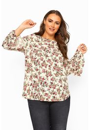 Große größen blumenbluse mit trompetenärmeln   weiß 56