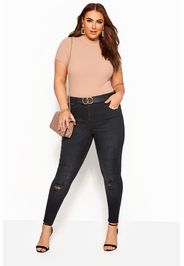 Große größen ava skinny stretchjeans mit rissen  schwarz gewaschen 60