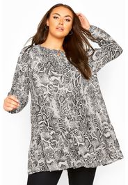 Große größen chiffon bluse mit schlangen print & grafftem saum, grau 42