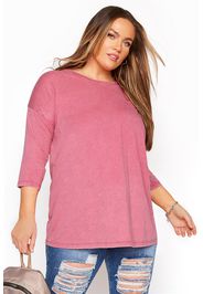 Große größen shirt mit tiefsitzender schulterpartie in acidwaschung, rosa 54-56