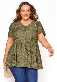 Große größen khaki embroidered lace peplum top 58-60