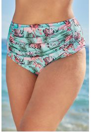 Bikinislip mit raffungen und blumen  blau/pink