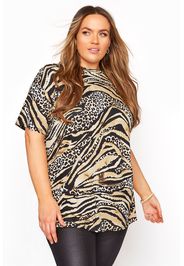 Große größen limited collection oversized shirt mit gemischtem animal print, beige 58-60