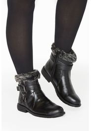 Schwarze wildleder ankle boots mit schnallen, extra breite passform