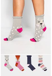 4er pack socken mit tiermuster  grau, navy und rosa