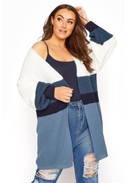 Große größen blauer colour block oversized cardigan 62-64