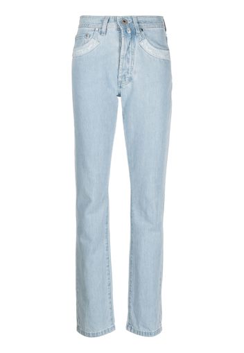 032c Double Shift ripped-patch straight-leg jeans - Blau