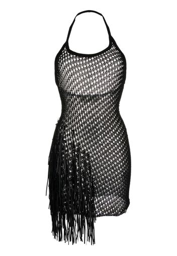 1017 ALYX 9SM fringe-trim crochet-knit mini dress - Schwarz