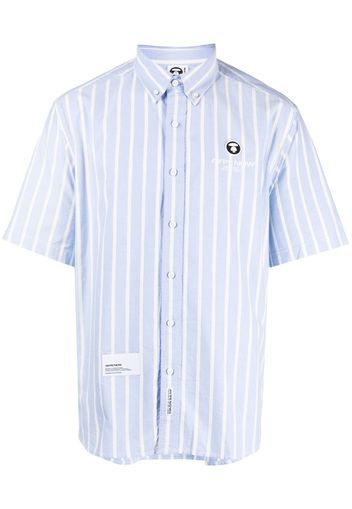 AAPE BY *A BATHING APE® striped logo-patch cotton shirt - Blau