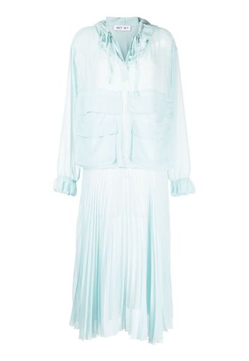 ACT Nº1 pleated long-sleeve organza dress - Blau