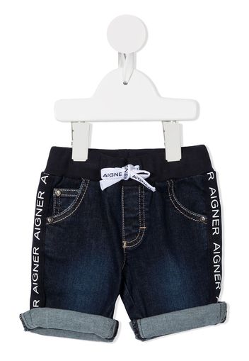 Aigner Kids logo tape denim shorts - Blau