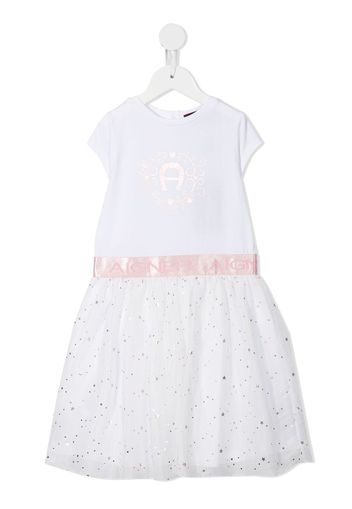 Aigner Kids Tüllkleid mit Logo-Print - Weiß