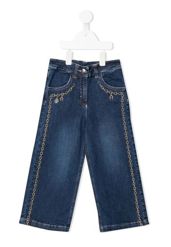 Aigner Kids chain link-print wide-leg jeans - Blau