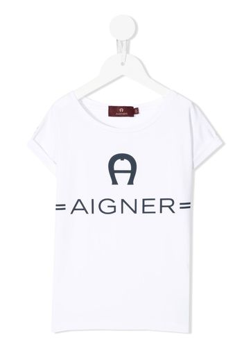 Aigner Kids logo-print cap-sleeve T-shirt - Weiß