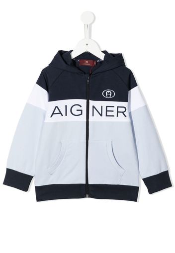 Aigner Kids logo-print panelled zip hoodie - Blau