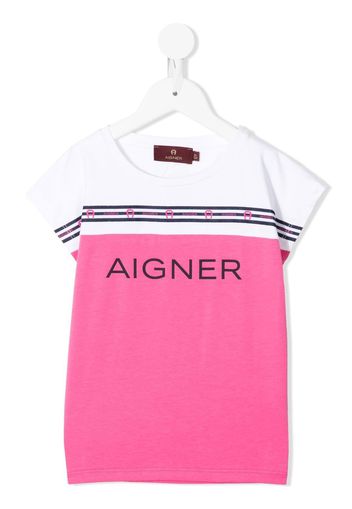 Aigner Kids colour-block logo-stripe T-shirt - Weiß