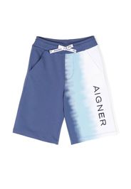 Aigner Kids tie-dye embroidered-logo shorts - Blau