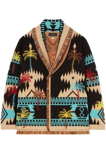 Alanui wool palm-tree jacquard cardigan - Schwarz