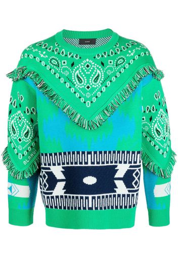 Alanui bandana-print frayed jumper - Grün