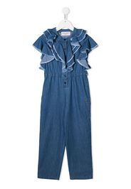 Alberta Ferretti Kids Jeans-Jumpsuit mit Volants - Blau