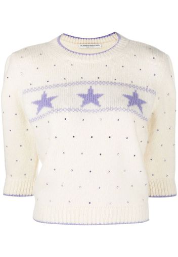 Alessandra Rich star knit rhinestone top - Weiß